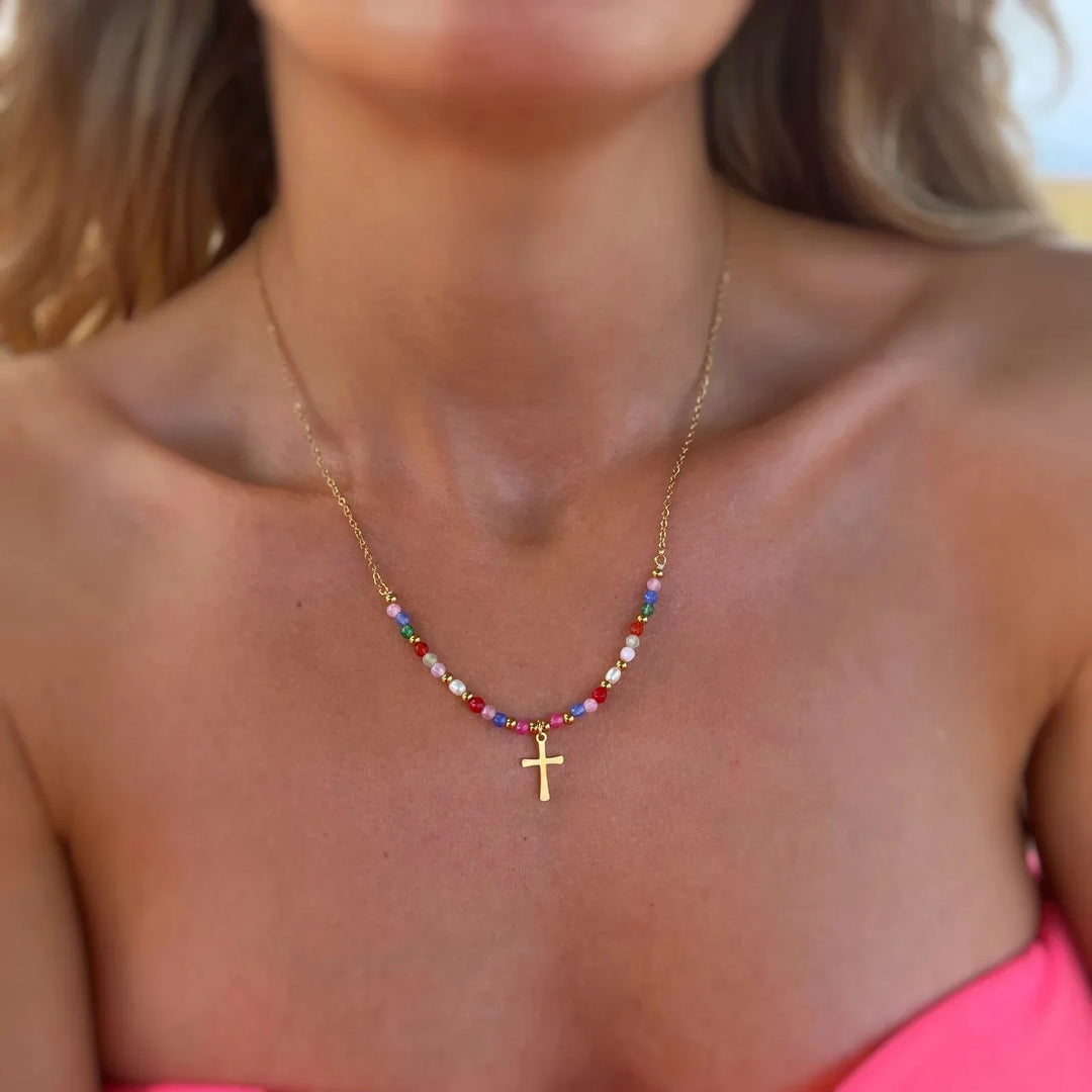 Cymone - Faith Cross Beaded Necklace