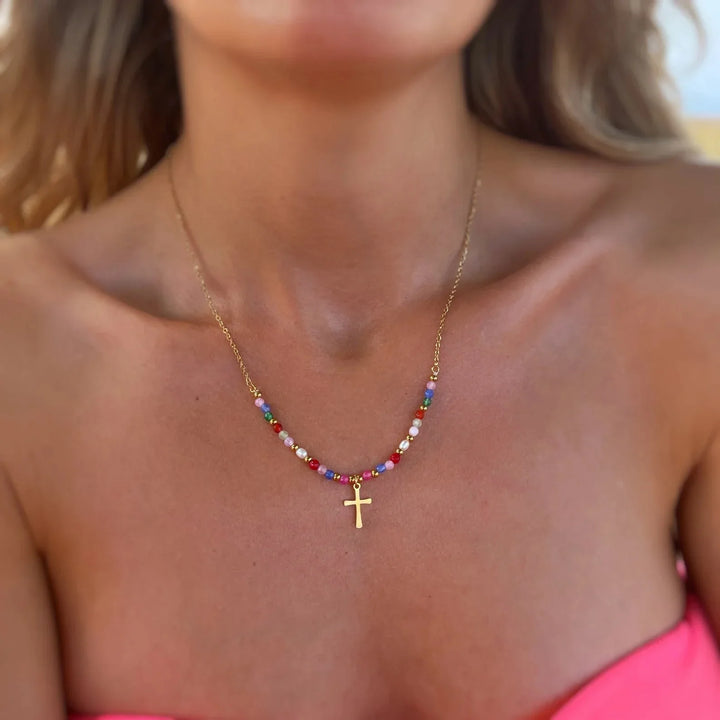 Cymone - Faith Cross Beaded Necklace
